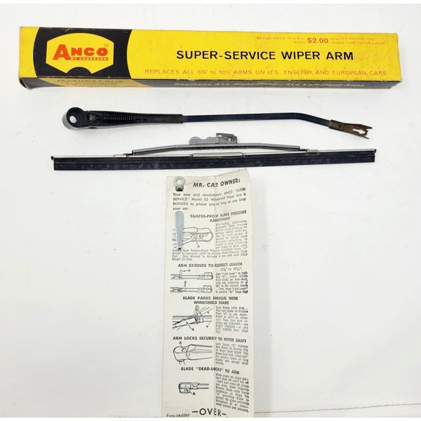 vintage Super Service Wiper Arm Anco Par Anderson Droite et Gauche Triple Action