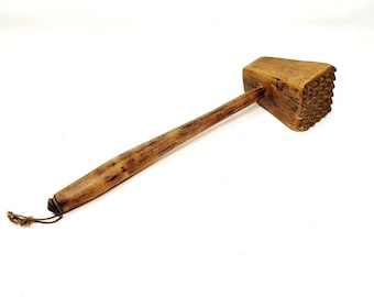 Vintage Wooden Meat Tenderizer 13" Hammer Mallet Treen Wooden Ware Primitive
