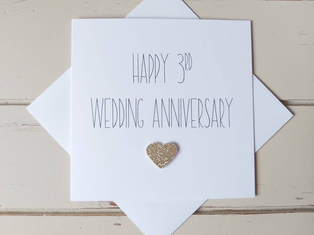 Happy 3rd Wedding Anniversary Card. Beautiful and elegant Etsy