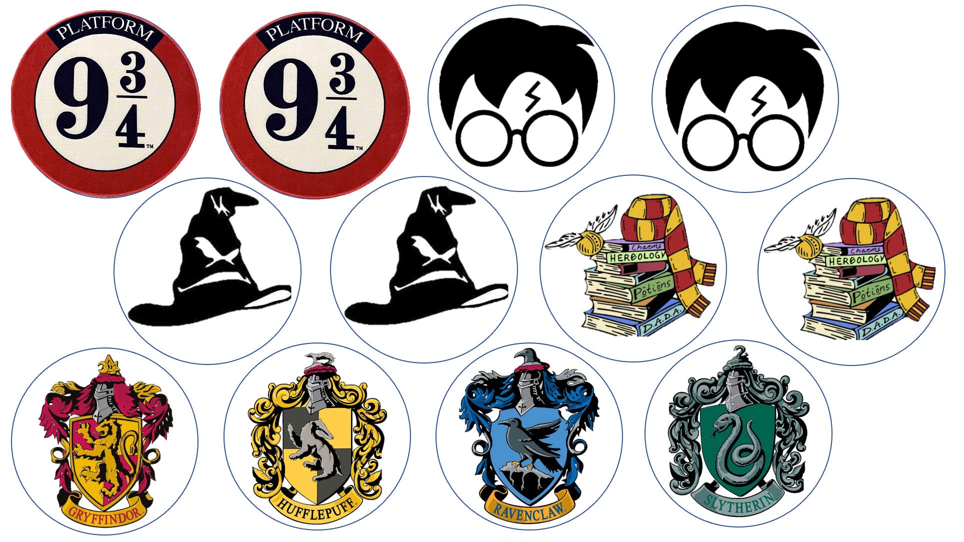 Harry Potter Themed Party Favors/Cupcake Toppers 12 Rings & 12 Backpack  Buttons