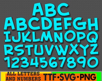 Font cartoon Letters and Numbers SVG PNG Clipart Bundle Svg PNG Bundle For Cricut Silhouette File Instant Download Digital