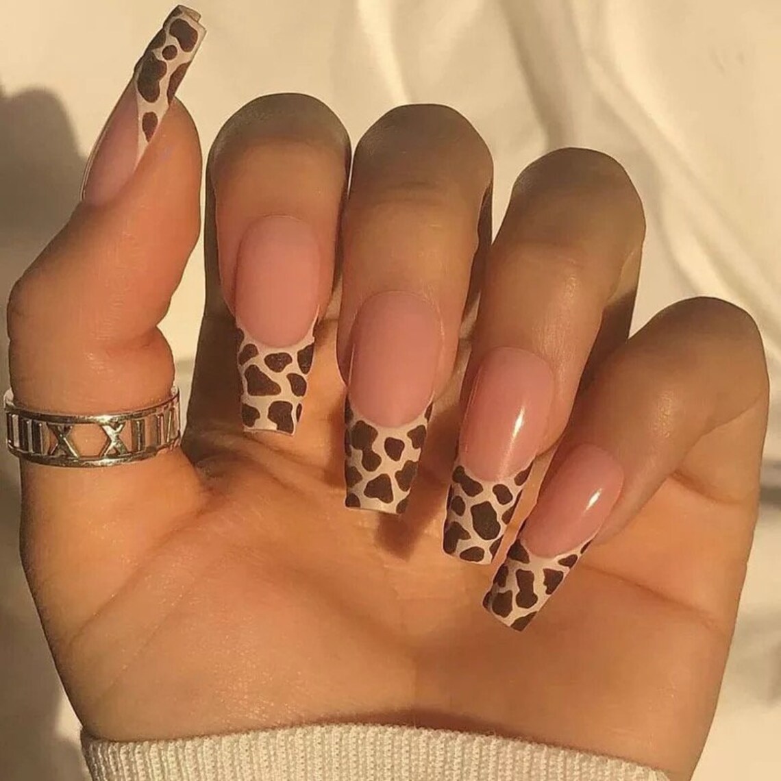 French Tip Cow Print Nails - Beauty & Health