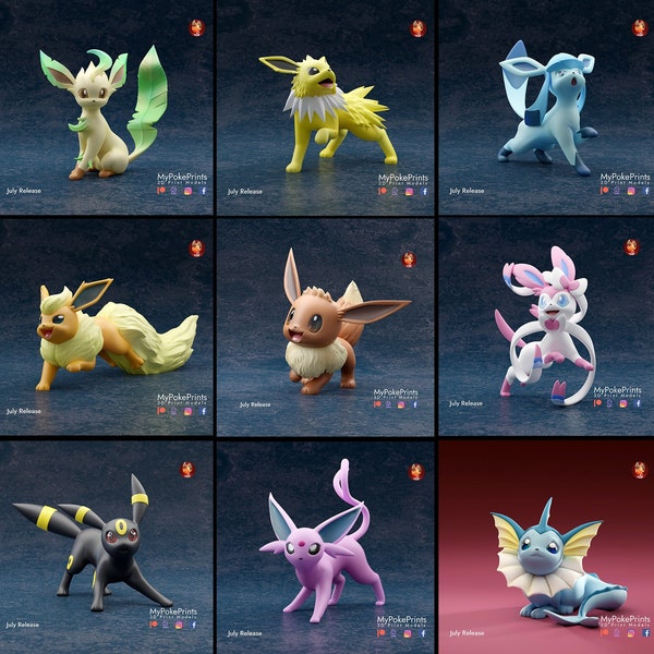 Eeveelution, Eevee, Umbreon, Espeon, Jolteon, Flareon, Vaporeon, Leafeon, Sylveon, Glaceon. Cadeau Pokémon imprimé en résine 3D (prêt à peindre)