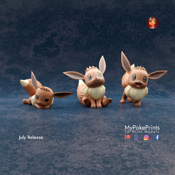 Pokemon Eevee Figurine 3d Printed Paintable Action Figure Toys Set of 3