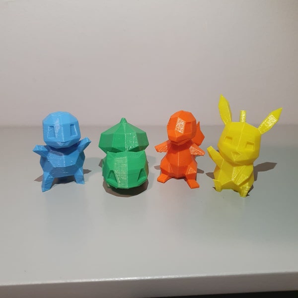 Starter Pokemon Figure - 3D Printed Starter Pokemon Pikachu Squirtle Bulbasaur Charmander swole Low poly