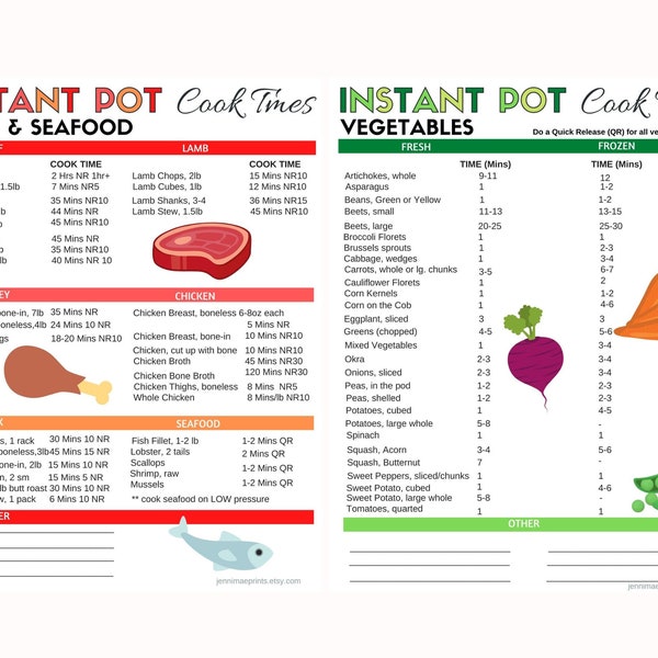 Instant Pot Cooking Times PDF | Instant Pot Cheat Sheet | Instant Pot Time Chart | Pressure Cooker Cooking Times | 8 1/2" x11" PRINTABLE PDF