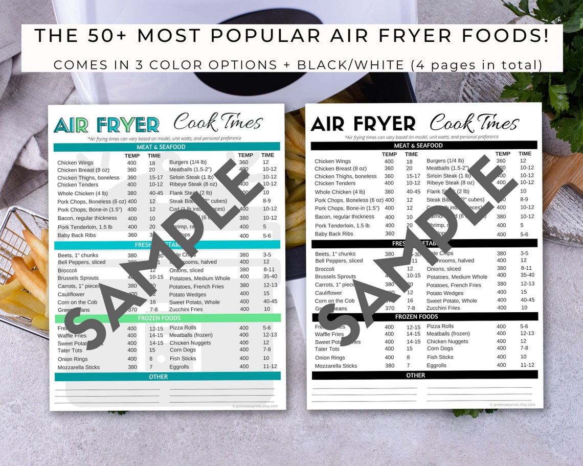 Air Fryer Cooking Chart Printable Cheat Sheet Air Fryer Time Chart PDF