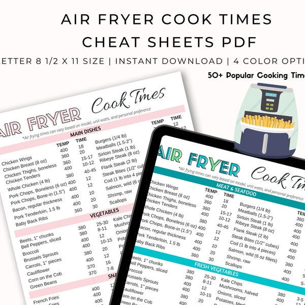 Air Fryer Cooking Chart | Printable Cheat Sheet | Air Fryer Time Chart PDF