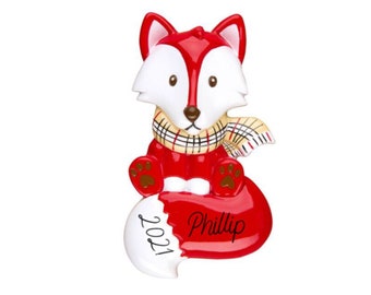 Red Fox Personalized Ornament - Hand Personalized Christmas Ornament, Nursery Fox Christmas Tree Holiday Gift Decor, Custom Fox Lover Gift