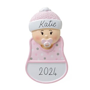Pink Baby Ornament - Pink Baby Girl Ornament 2024 Ornament -- Personalized