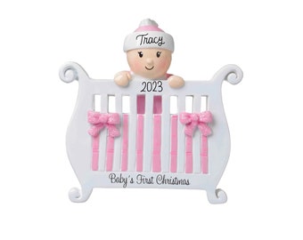 Baby Girl Pink Personalized Christmas Ornament - Baby's 1st Christmas, 2023 First Christmas Ornament New Baby Ornament Baby Shower Girl Gift