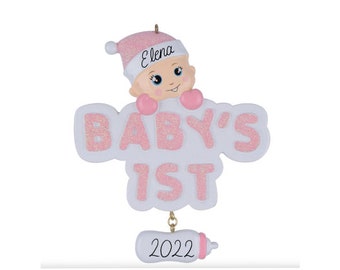 Baby Girl Ornament - Personalized Pink Girl Baby Christmas Ornament Holiday Gift Girl Baby First Christmas Gift Girl Nursery Decor Christmas
