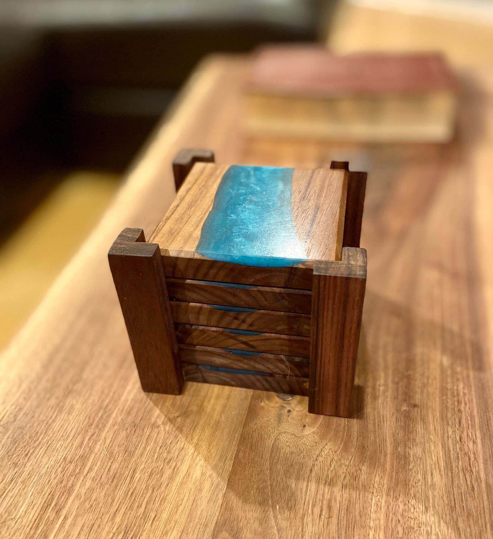Walnut Epoxy River Coasters Bora Bora Blue Set of Five Etsy Canada