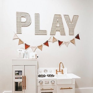 Rattan PLAY Letter Set - Play Room Wall Decor - Play Room Sign - Rattan Letters