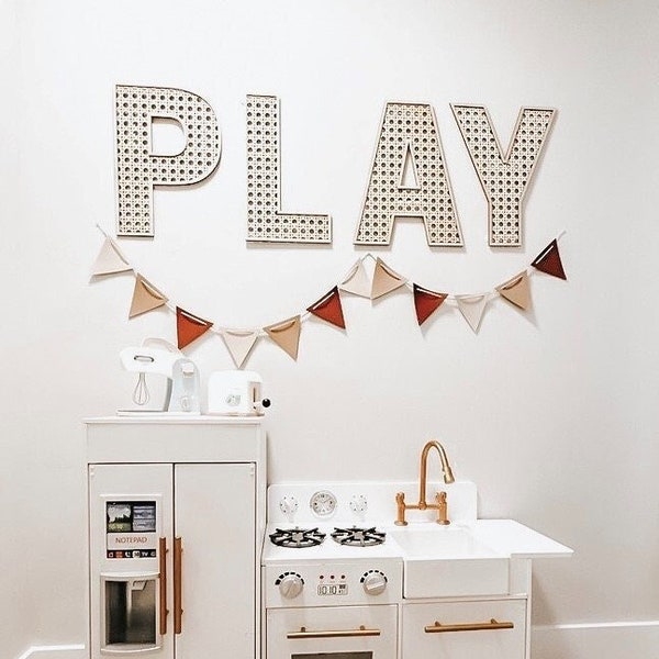 Rattan PLAY Letter Set - Play Room Wall Decor - Play Room Sign - Rattan Letters