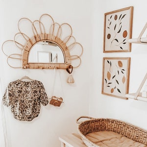 Rattan Mirror With Hooks - Rattan Nursery Shelf - Rattan Wall Hooks - Rattan Mirror - Nursery Shelf - Boho Nursery Wall Decor