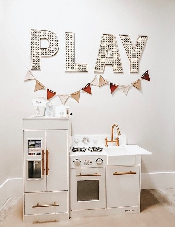 Rattan PLAY Letters | Playroom Wall Decor | Boho Kids Room Sign