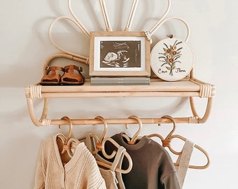 Rattan Flower Nursery Shelf | Boho Girls Room Decor | Boho Neutral Kids Space