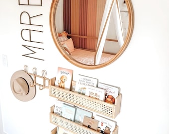 Nursery Bookshelf, Rattan Wall Shelves, Boho Nursery Decor
