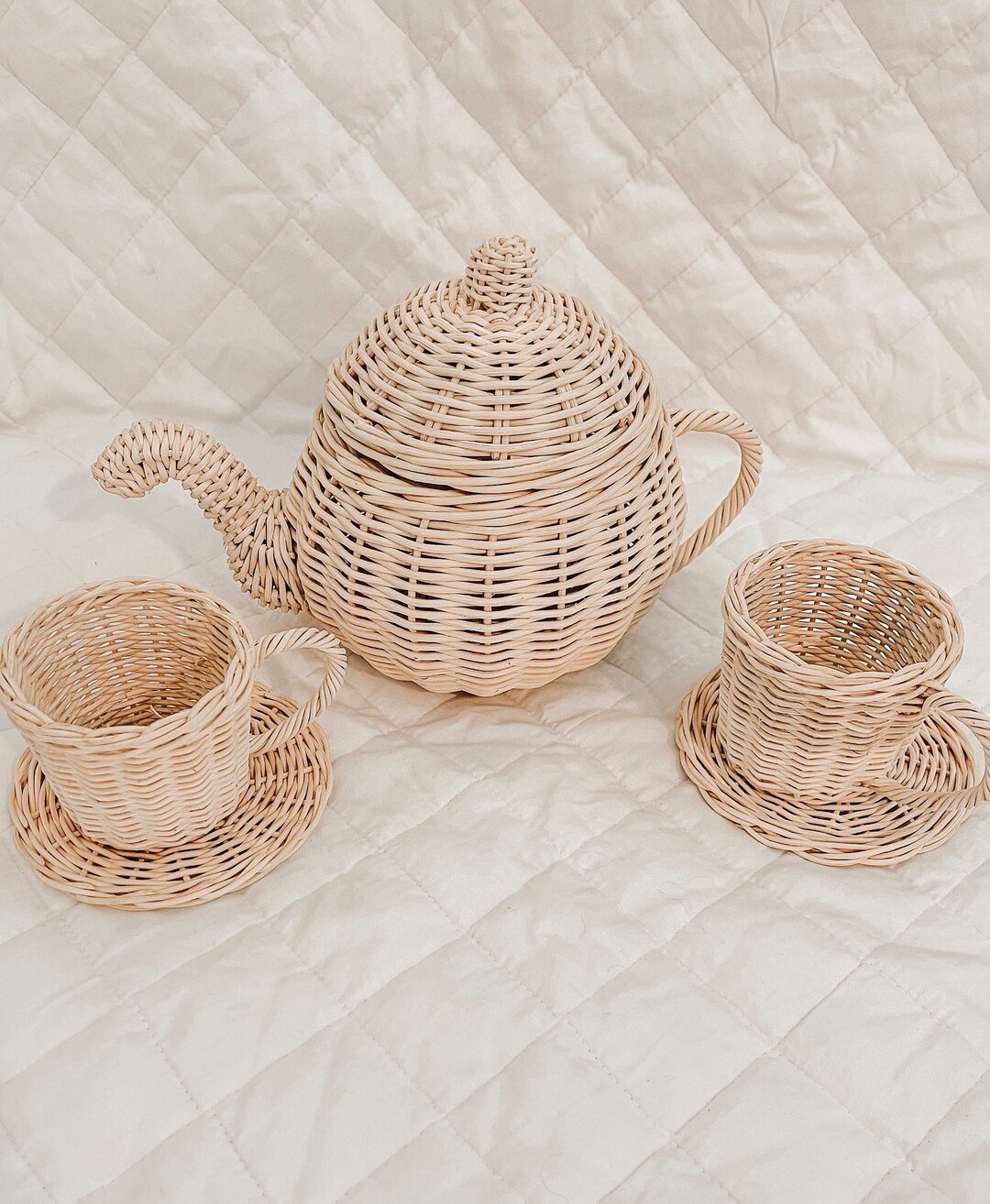Rattan Tea Set Rattan Toys Rattan Playset Rattan Kitchen Etsy