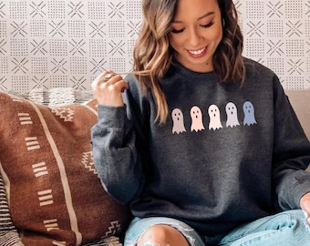 Cute Ghost Crewneck, Halloween Shirt, Spooky Sweatshirt, Halloween Sweatshirt, Women’s Sweatshirt, Ghost Shirt, Halloween Sweater