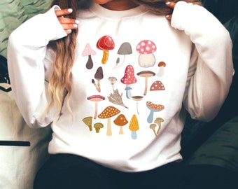 Mushroom Sweatshirt, Mushrooms Jumper, Botanical Sweater, 90s Vintage Style, Botanical Cottage core Sweatshirt, Nature lover, plant lover