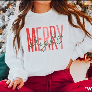 Merry and Bright Sweatshirt, Womens Christmas Sweater, Cute Holiday Sweatshirts, Christam Sweatshirt, Cute holiday sweater