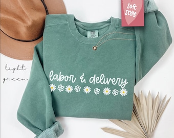 Sudadera de la unidad de parto y alumbramiento, suéter de enfermera obstetra para bebés, cuello redondo de enfermera de parto y alumbramiento, regalo para la madre, enfermera de bebés graduada, enfermera de guardería