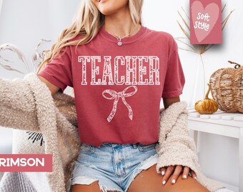 Comfort Colors® Coquette Teacher Shirt, Teacher Shirt, Teacher Life Shirt, Teacher Tee, Teacher, School Shirt, Cute teacher shirt, Bow teach