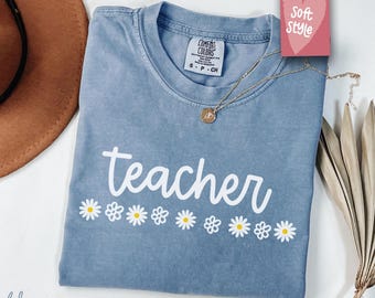 Comfort Colors® Teacher Shirt, Retro Teacher Shirt, Gift For Teacher, Floral Teaching Shirts, Cute Teacher T-Shirt