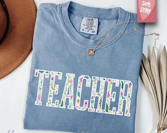 Comfort Colors© Teacher Shirt, Retro Teacher Floral Shirt, Teacher Life T-Shirt for Teacher Appreciation, Teacher Gifts