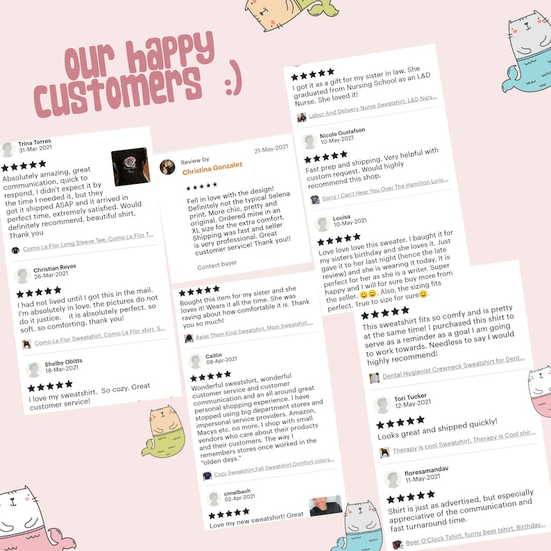 K&ouml;nnte beinhalten: Eine Collage von Kundenbewertungen f&uuml;r einen Pullover mit verschiedenen Designs. Die Bewertungen heben die Qualit&auml;t, den Komfort und den Kundenservice des Produkts hervor. Der Text enth&auml;lt S&auml;tze wie "Ich liebe diesen Pullover", "absolut fantastisch", "perfekte Zeit", "so gem&uuml;tlich", "toller Kundenservice", "wunderbarer Pullover", "bequem", "schnelle Bearbeitungszeit" und "ich empfehle es w&auml;rmstens".