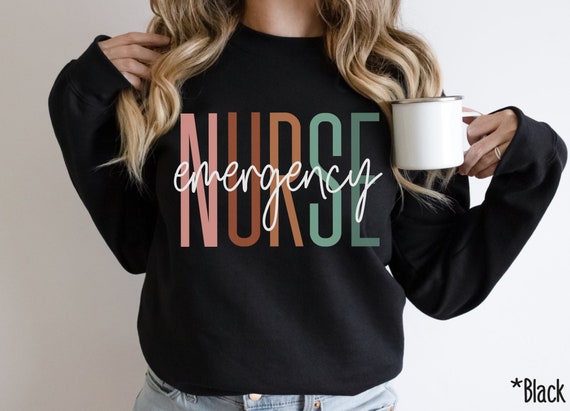 Boho Emergency Nurse Crewneck Sweatshirt for ER Nurse, Gift for ED RN Grad Gift Nursing Shirts Tshirt Registered Emergency Nurse