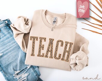 Leopard Teacher Sweatshirt, Teacher Shirt, Teach Sweatshirt, Varsity Teacher Sweatshirt, Animal Print Shirt, Gift for Teacher, New Teacher