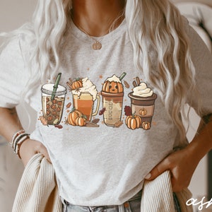 Fall Coffee Shirt, Cute Fall Sweatshirt, Coffee Lover tee Shirt, Halloween Pumpkin Latte Drink Cup, Pumpkin Spice Shirt, Thanksgiving Shirt