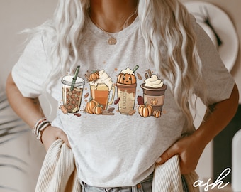 Fall Coffee Shirt, Cute Fall Sweatshirt, Coffee Lover tee Shirt, Halloween Pumpkin Latte Drink Cup, Pumpkin Spice Shirt, Thanksgiving Shirt