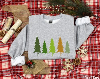 Sudadera de pino, árboles de hoja perenne, sudadera de viaje, regalo para amantes de la naturaleza, camping, camisa de senderismo, sudadera de cuello redondo de la naturaleza para mujeres