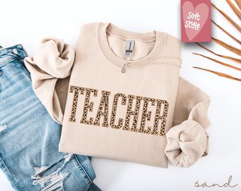 Leopard Teacher Sweatshirt, Teacher Shirt, Teach Sweatshirt, Varsity Teacher Sweatshirt, Animal Print Shirt, Gift for Teacher, New Teacher