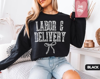 Sudadera de unidad de parto y alumbramiento Coquette, suéter de enfermera obstetra para bebés, cuello redondo de enfermera de parto y alumbramiento, regalo para la madre, enfermera de bebés graduada, enfermera de guardería