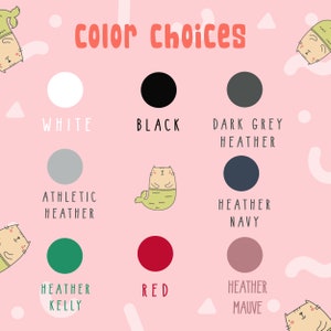 Puede incluir: Opciones de color para un dise&ntilde;o de camiseta con un gato sirena. Los colores incluyen blanco, negro, gris oscuro jaspeado, jaspeado atl&eacute;tico, azul marino jaspeado, verde jaspeado, rojo y malva jaspeado.