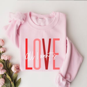 All I want is love Sweatshirt, Womens Cute Valentine Shirt, Cozy Love Sweatshirt, Women Valentine Sweater, Funny Valentine Gift for Her
