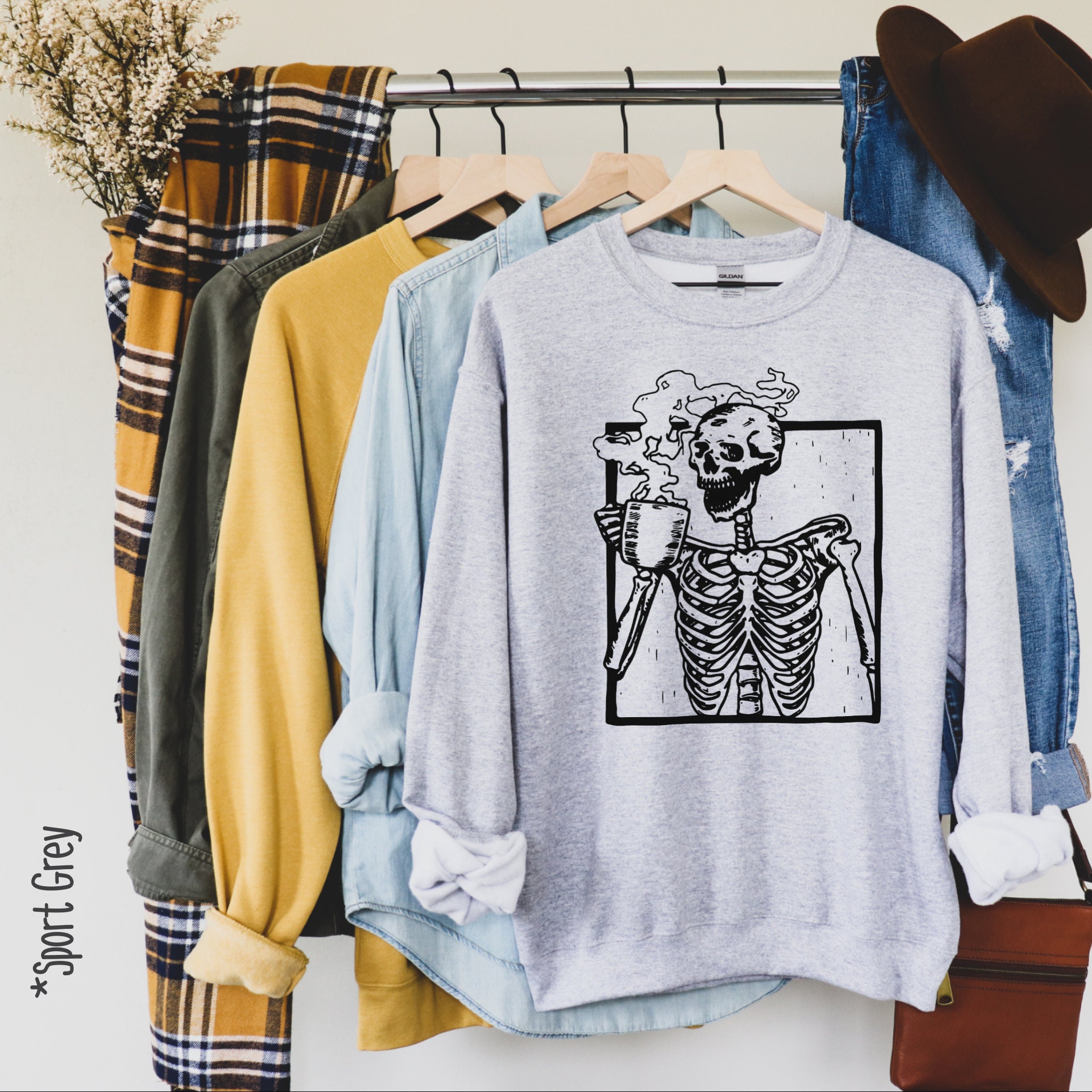 Skeleton Hot Coffee Sweatshirt Skeletons Halloween - Etsy