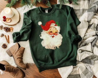 Retro Santa Shirt, Christmas Sweatshirts, Women Christmas Santa Shirts, Cute Retro Santa Shirt, Classic Christmas Shirt, Christmas Pullover
