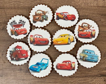 Gingerbread / Honey Cookies Handmade Biscuits Printed Cars Edible Gift for Boys
