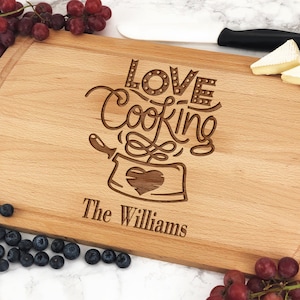 Love Cooking Cutting Board Personalized, Family Gift, Custom Cutting Board, Kitchen Decor, Engraved Walnut Cutting Board Large, Wooden