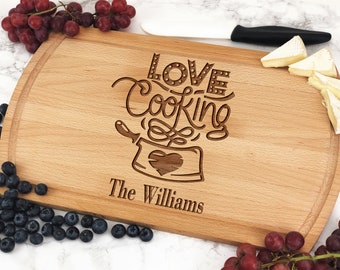 Love Cooking Cutting Board Personalized, Family Gift, Custom Cutting Board, Kitchen Decor, Engraved Walnut Cutting Board Large, Wooden