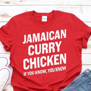 Jamaicaanse Curry Chicken Graphic T-shirt | Jamaica Food Lover Tee | Caribbean Vintage Shirt | Unisex gepersonaliseerd Jamaicaans cultureel geschenk