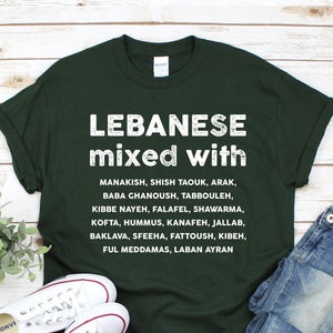 Camiseta con la frase &quot;LIBANESE MIXED WITH&quot; / Camiseta para amantes de la comida / Idea de regalo del Líbano / Camiseta unisex