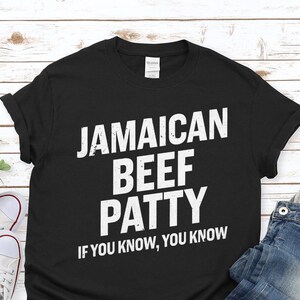 Jamaican Beef Patty Graphic T-shirt | Jamaica Food Lover Tee | Caribbean Vintage Shirt | Unisex Personalised Jamaican Cultural Gift