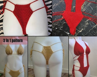 Crochet Thong Bikini and Monokini Pattern, 3-in-1 (PDF Pattern)